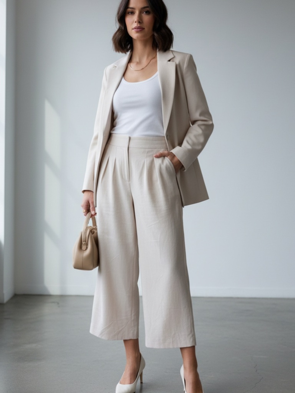 NWT Nine West cream faux linen ankle pants med